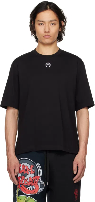 MARINE SERRE BLACK ORGANIC COTTON PLAIN T-SHIRT
