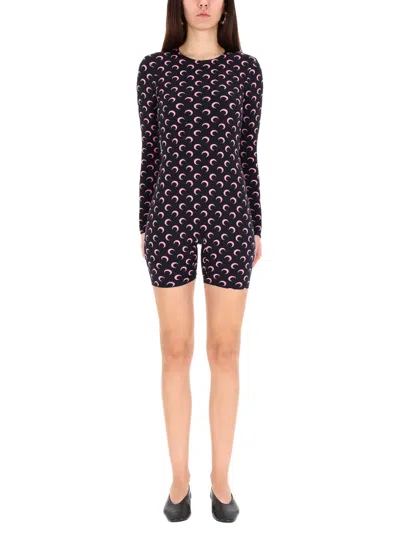 Marine Serre Black Polyamide Jumpsuit In Animal Print