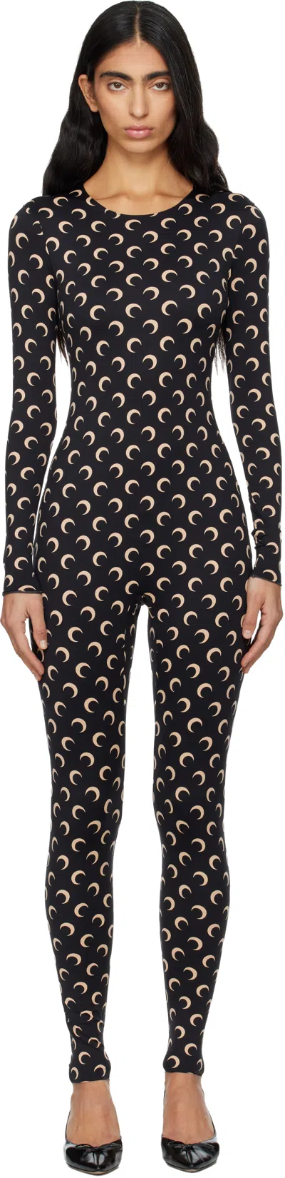 MARINE SERRE BLACK RECYCLED JERSEY MOON JUMPSUIT