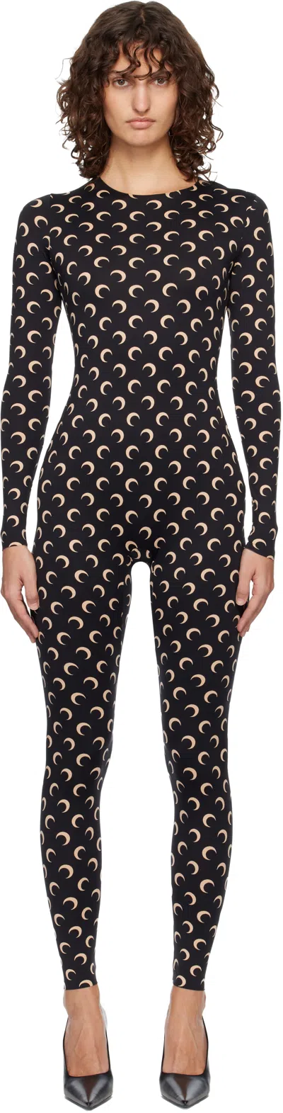 Marine Serre Black Recycled Jersey Moon Jumpsuit In Brown