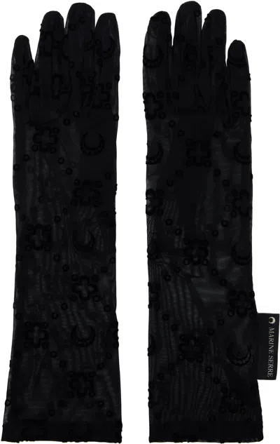 Marine Serre Black Recycled Mesh Flock Long Gloves In Bk99 Black