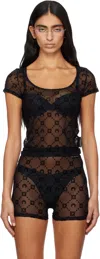 Marine Serre Black Recycled Mesh Flock T-shirt In Black