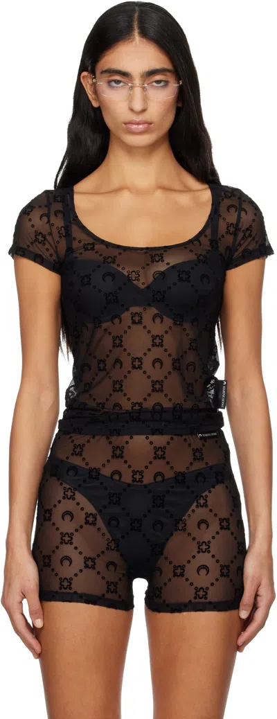 Marine Serre Black Recycled Mesh Flock T-shirt