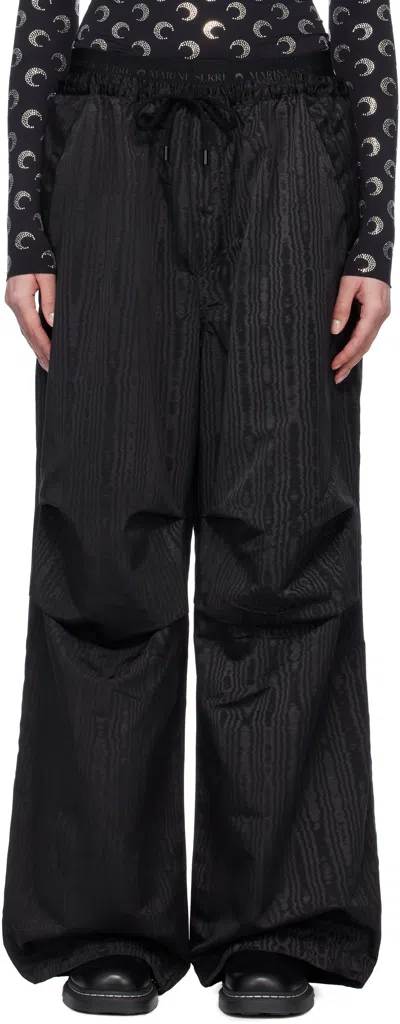 Marine Serre Black Recycled Moiré Parachute Trousers In Bk99 Black