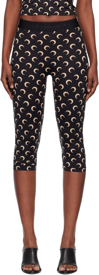 MARINE SERRE BLACK RECYCLED MOON JERSEY CAPRI LEGGINGS