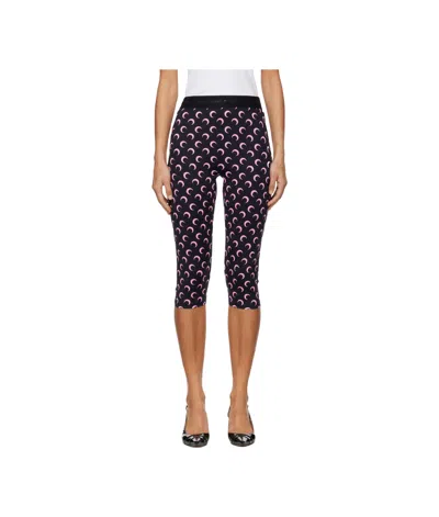 MARINE SERRE BLACK RECYCLED MOON JERSEY CAPRI LEGGINGS