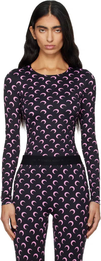 Marine Serre Black Recycled Moon Jersey Long Sleeve T-shirt