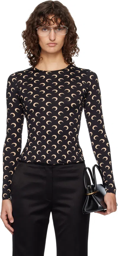 Marine Serre Black Recycled Moon Jersey Second Skin Crewneck T-shirt In Brown