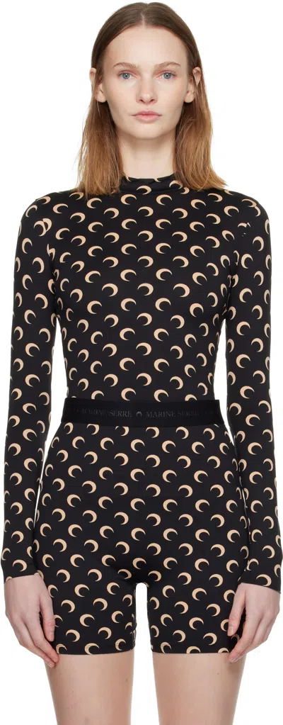 Marine Serre Black Recycled Moon Jersey Second Skin Highneck Top