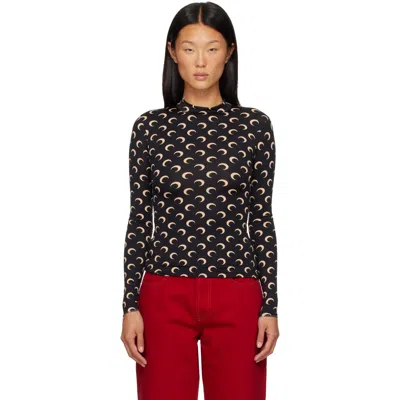 Marine Serre Black Recycled Moon Jersey Second Skin Top In It99 Inverse Tan
