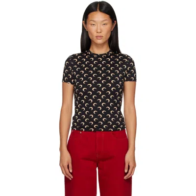 Marine Serre Black Recycled Moon Jersey Second Skin T-shirt In It99 Inverse Tan