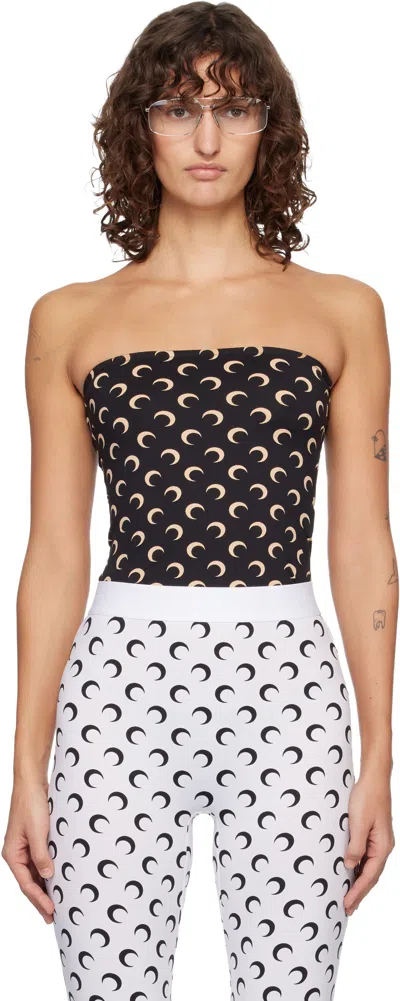 Marine Serre Black Recycled Moon Jersey Second Skin Tube Top In Brown