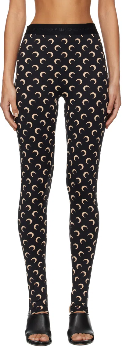 Marine Serre Black Recycled Moon Jersey Stirrup Leggings In Brown