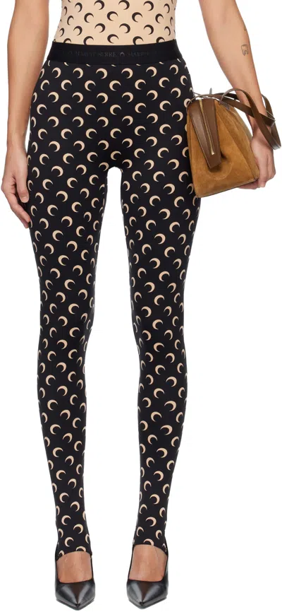 Marine Serre Black Recycled Moon Jersey Stirrup Leggings In Brown