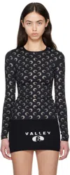 Marine Serre Black Recycled Moon Strass Jersey Second Skin Crewneck T-shirt