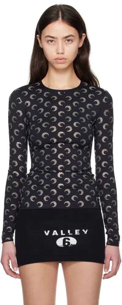 Marine Serre Black Recycled Moon Strass Jersey Second Skin Crewneck T-shirt