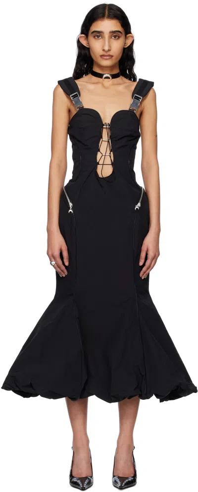 Marine Serre Black Recycled Nylon Midi Dress In Bk99 Black