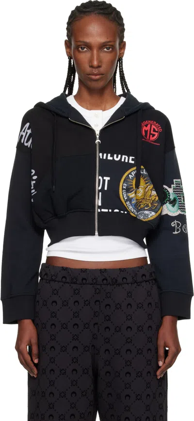 Marine Serre Black Regenerated Graphic Jersey Cropped Zipped Hoodie