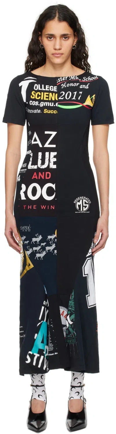 Marine Serre Black Regenerated Graphic Maxi Dress In Bk99 Black