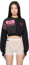 Marine Serre Black Regenerated Graphic Sweatshirts Cropped Sweatshirt In Bk99 Black