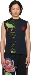 Marine Serre Black Regenerated Graphic T-shirts Tank Top In Bk99 Black