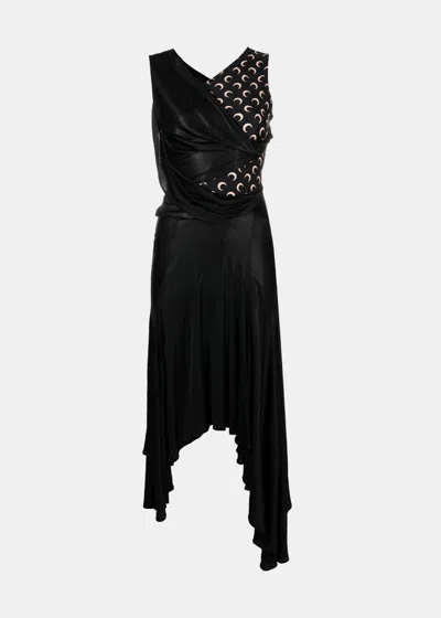 Marine Serre Black Regenerated Jersey Draped Dress