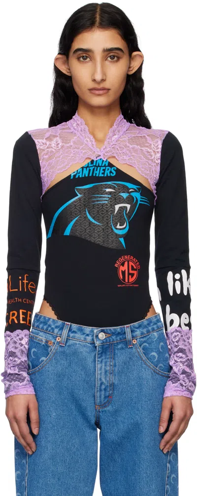 Marine Serre Black Regenerated T-shirts & Lace Long Sleeve Bodysuit In Bk99 Black