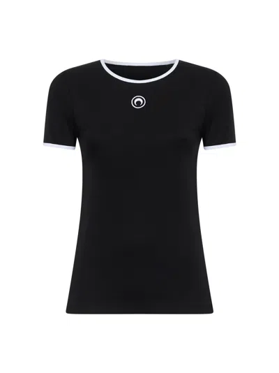 Marine Serre Black Ribbed Jersey Moon Logo Fitted T-shirt