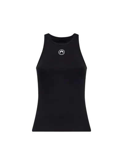 Marine Serre Black Ribbed Jersey Moon Logo Tank Top