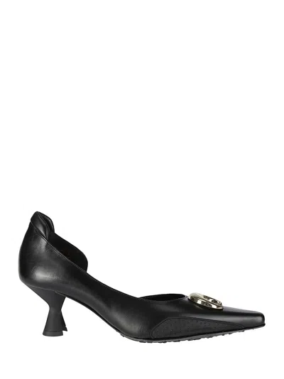 MARINE SERRE BLACK SLIP-ON SHOE WITH GOLD LOGO PLAQUE