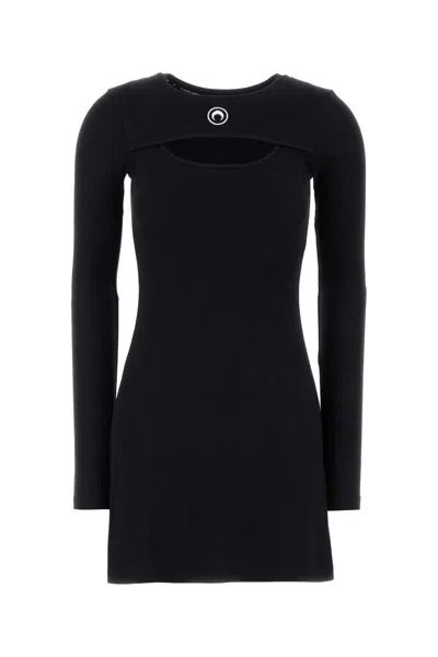MARINE SERRE BLACK STRETCH COTTON MINI DRESS