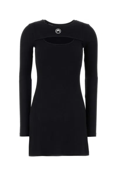 MARINE SERRE BLACK STRETCH COTTON MINI DRESS