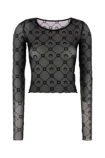 Marine Serre Stretch Nylon Top Embroidered Pattern In Black
