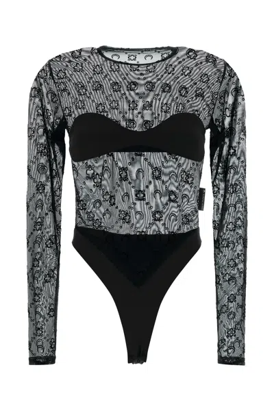 Marine Serre Black Stretch Tulle Bodysuit