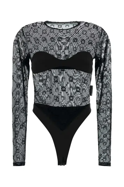Marine Serre Black Stretch Tulle Bodysuit In Blue