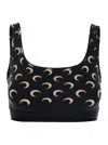 Marine Serre Black Top With All-over Crescent Moon Print In Tech Fabric Woman