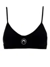 MARINE SERRE BLACK TOP WITH CRESCENT MOON EMBROIDERY IN RIBBED COTTON WOMAN