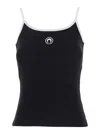 Marine Serre Black Top With Crescent Moon Logo Embroidered On The Front And Logo Patch On The Back In Cotton Woma