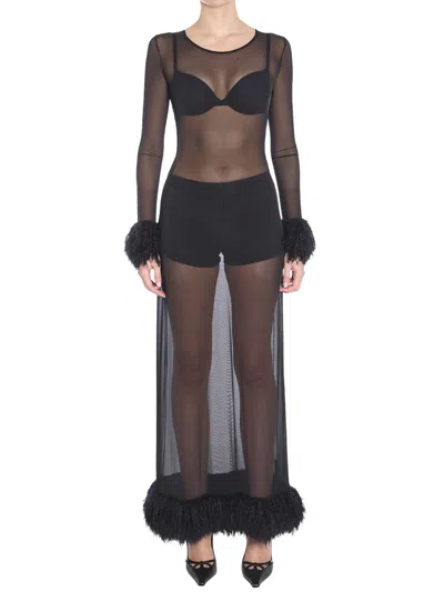 Marine Serre Black Transparent Round Neck Dress