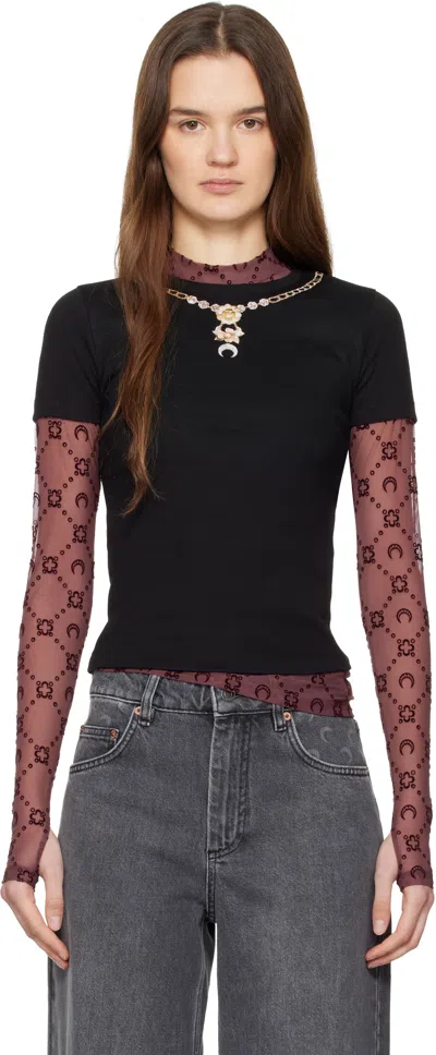 Marine Serre Black Trompe L'oeil Jewelry Jersey Baby Fit T-shirt