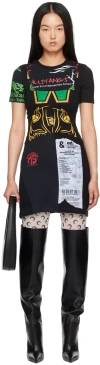 Marine Serre Black Upcycled Graphic T-shirts Minidress In Bk99 Black