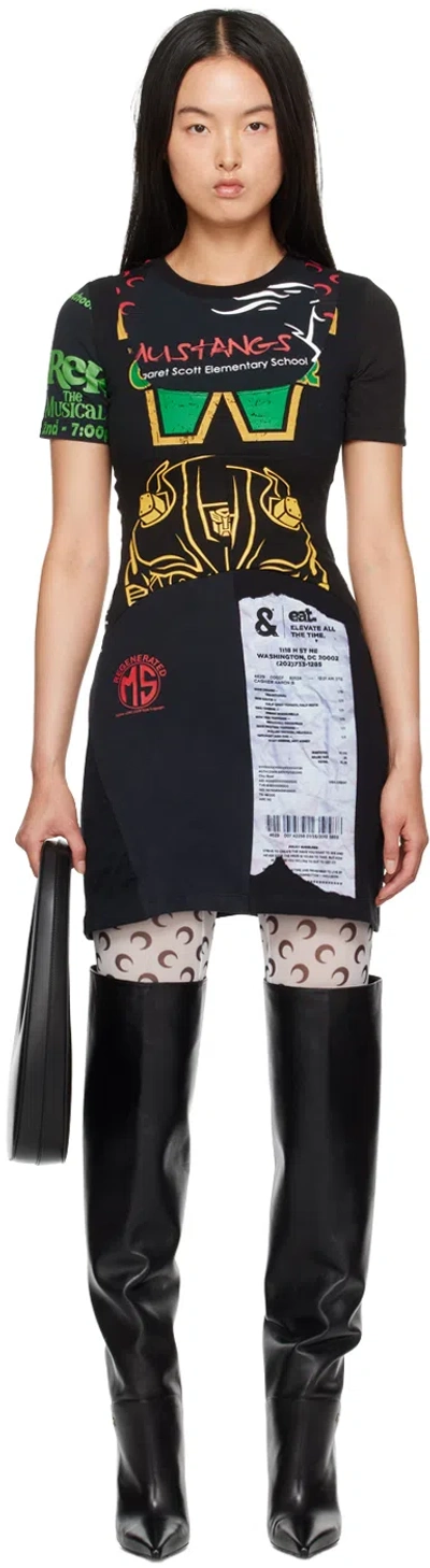 Marine Serre Black Upcycled Graphic T-shirts Minidress In Bk99 Black