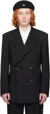 Marine Serre Black Virgin Wool Twill Fitted Blazer In Bk99 Black