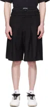 Marine Serre Black Virgin Wool Twill Shorts In Bk99 Black