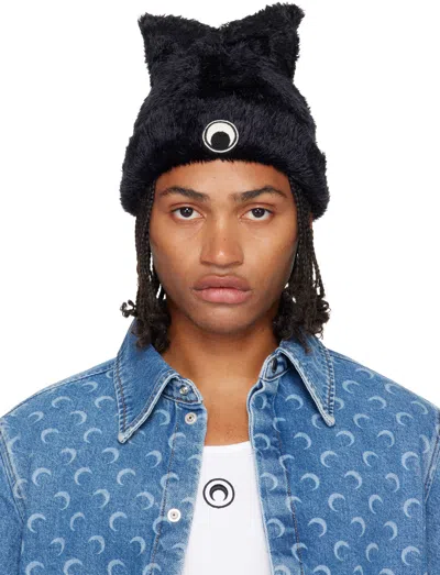 Marine Serre Black Wild Fluffy Knit Kawaii Beanie
