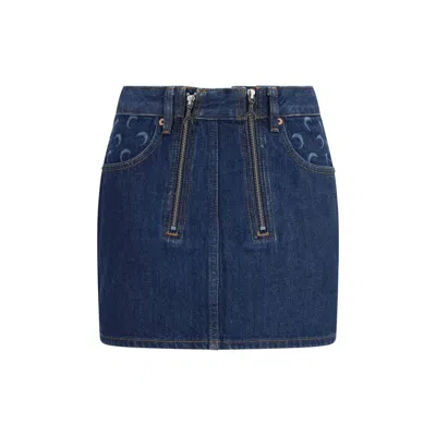Marine Serre Blue Cotton Mini Skirt