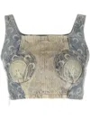 MARINE SERRE BLUE DENIM CRESCENT MOON BUSTIER TOP FOR WOMEN