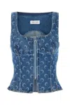 Marine Serre Crescent-moon-print Denim Top In Blue