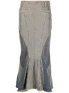 Marine Serre Regenerated Denim Flared Midi Skirt In Blue