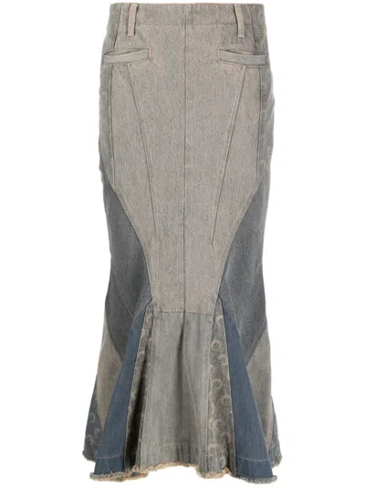 MARINE SERRE BLUE FLARED DENIM SKIRT